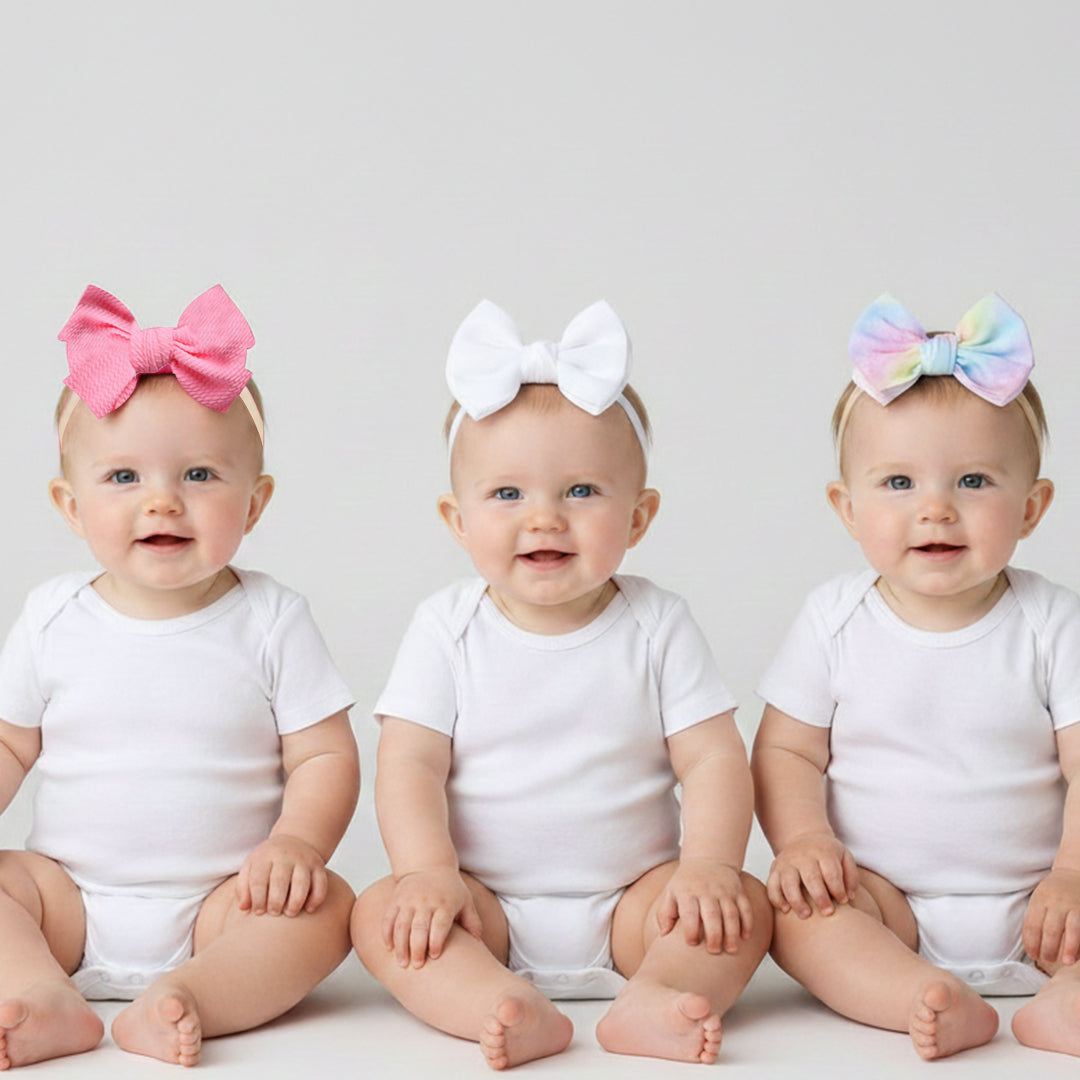 Polka Tots Pack of 3 Solid and Gradient Print Bow Headband Set - Multicolor