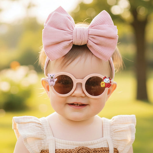 Polka Tots Baby Girls Bow Headband and Round Sunglasses Set with 5 Cute Embellishments - Soft Wine