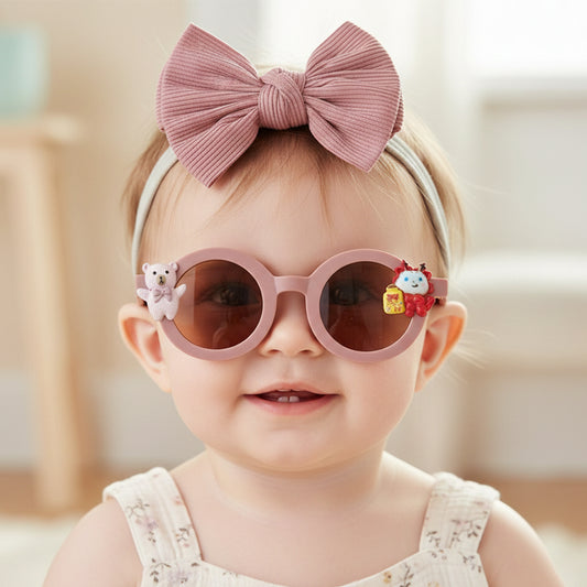 Polka Tots Baby Girls Bow Headband and Round Sunglasses Set with 5 Cute Embellishments - Wine
