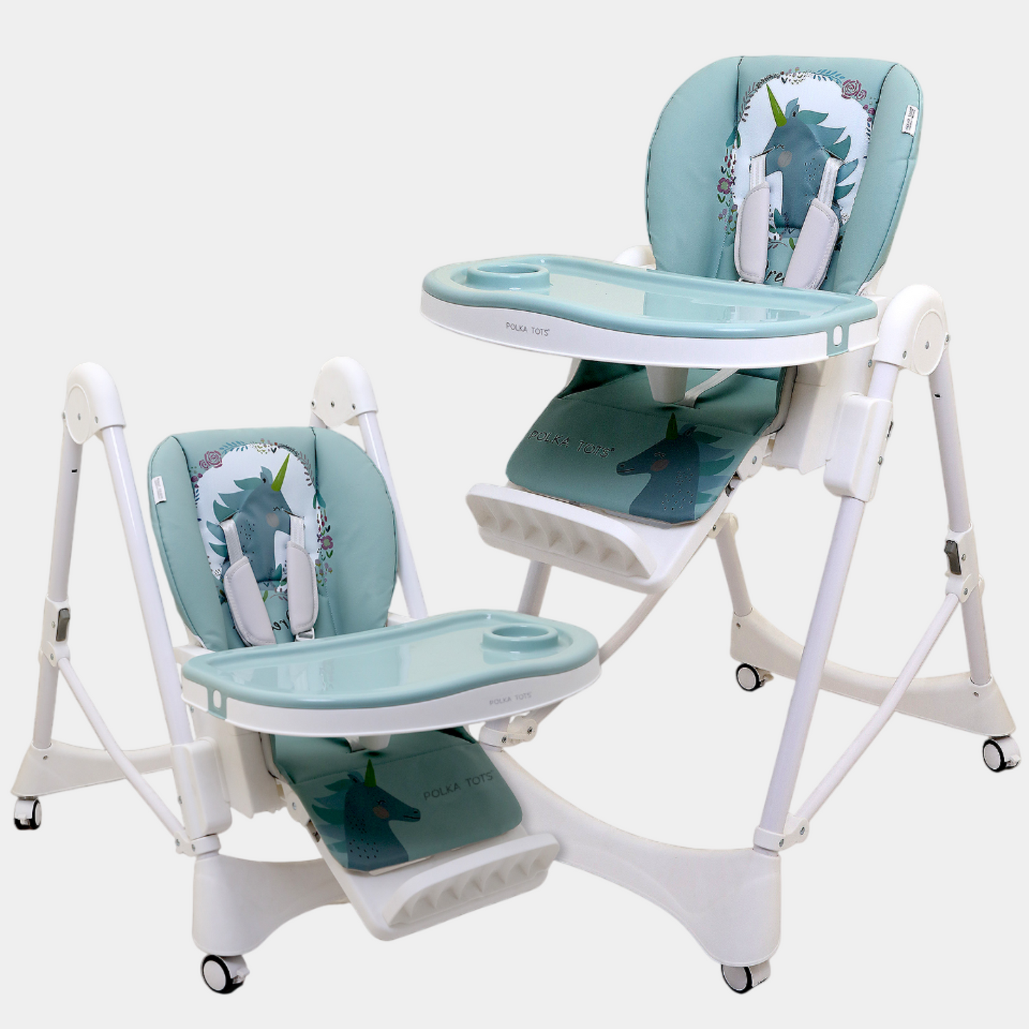 Polka Tots ChicChow Chariot 16 positions Unicorn Design High Chair - (Green)