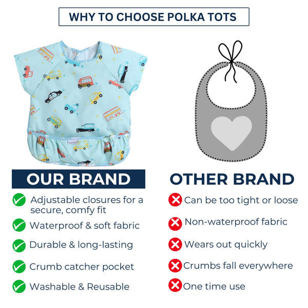 POLKA TOTS Half Sleeve Baby Bibs for Toddlers Feeding Apron with Pocket Washable/Reusable Baby Drooling Apron (6-24 Months) (Animal Design)