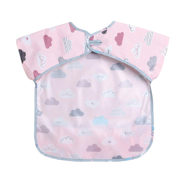 POLKA TOTS Half Sleeve Baby Bibs for Toddlers Feeding Apron with Pocket Washable/Reusable Baby Drooling Apron (6-24 Months) (Cloud Design)