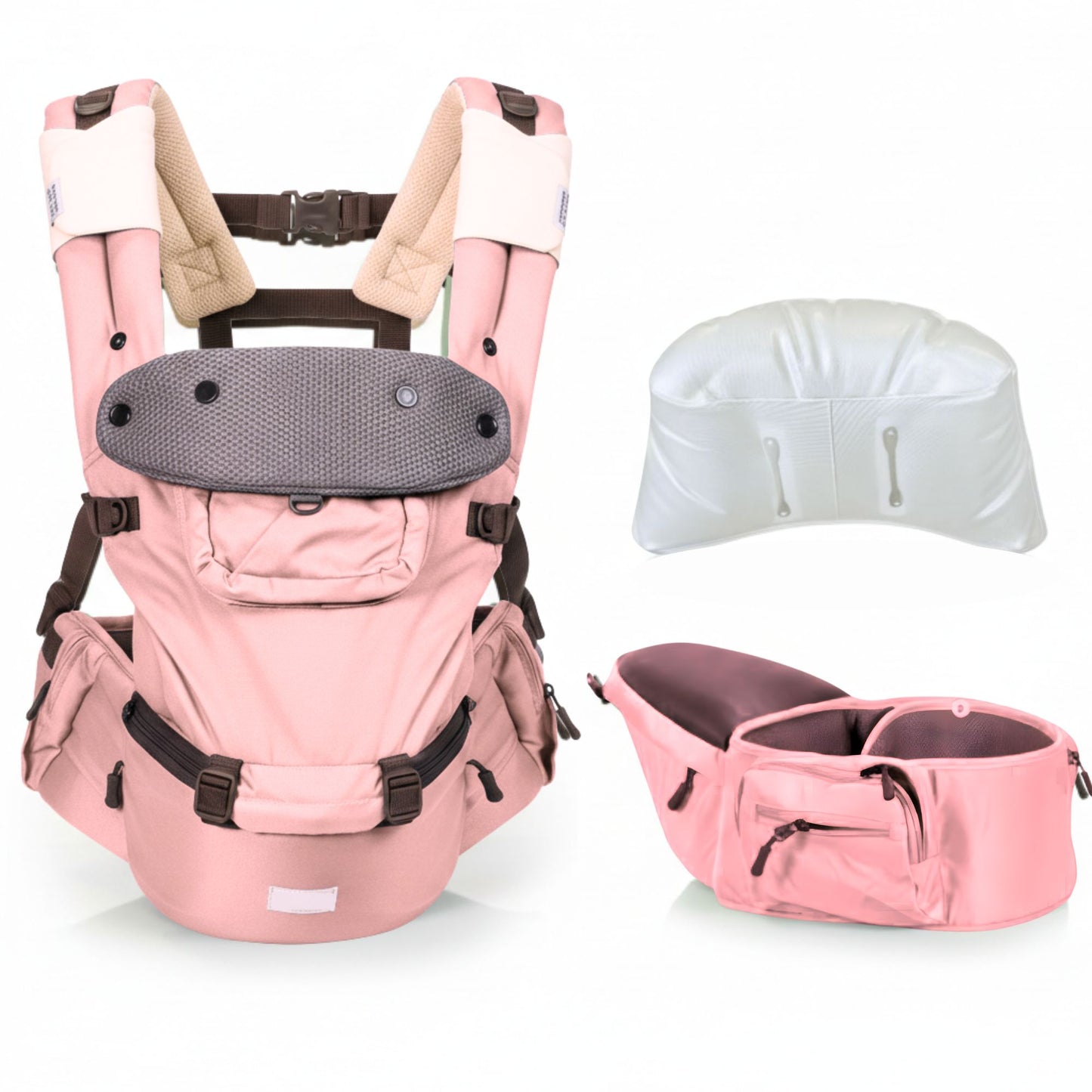 Polka Tots 6-in-1 Hip Seat Baby Carrier with Airbag, Extra Cushioning for C-Section Moms, Waist Belt up to 47 Inches with Lumbar Support (Peach)