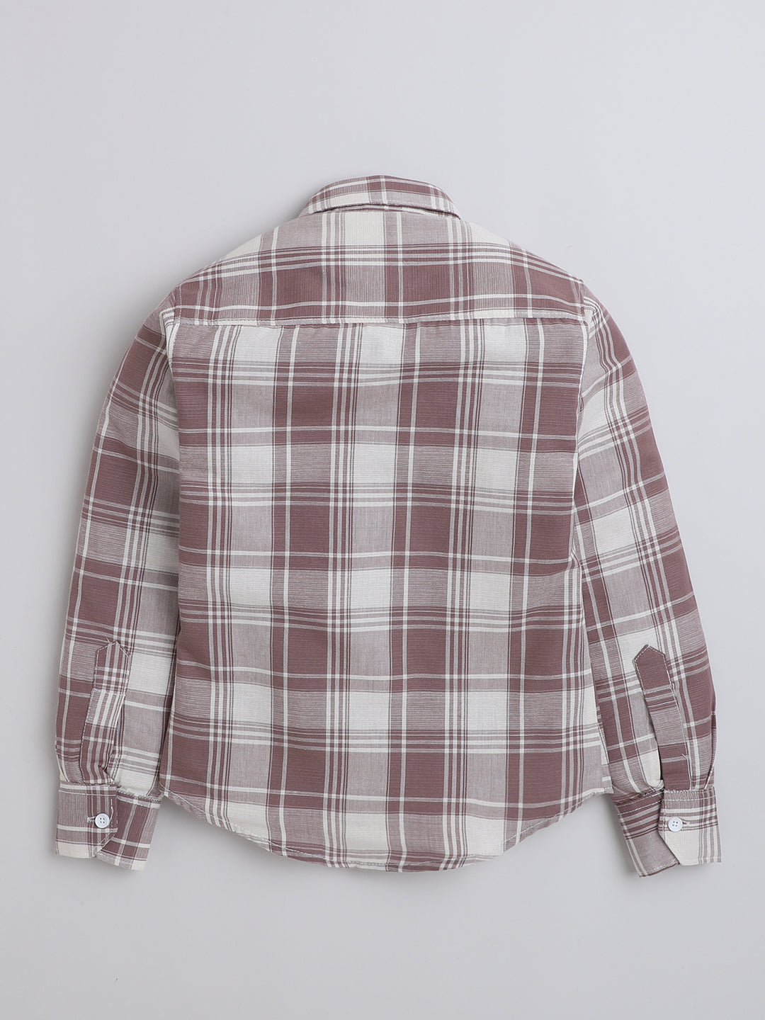 Polka Tots Full Sleeves Cotton Checked Shirt with Bear Patch - Brown