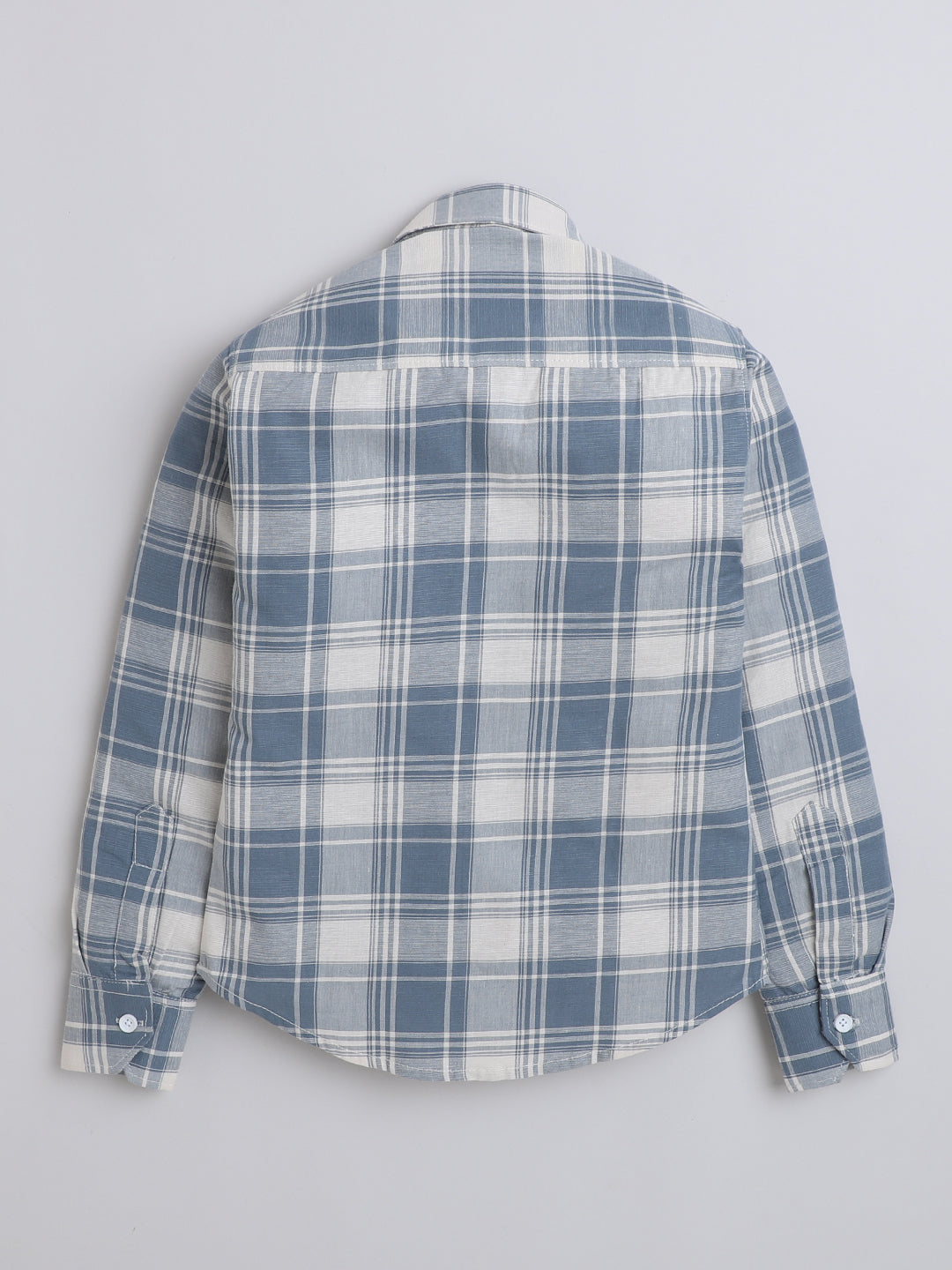 Polka Tots Full Sleeves Cotton Checked Shirt with Bear Patch - Blue