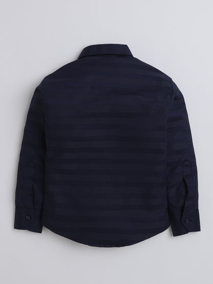 Polka Tots Full Sleeves Cotton Shirt with Bow Tie - Navy