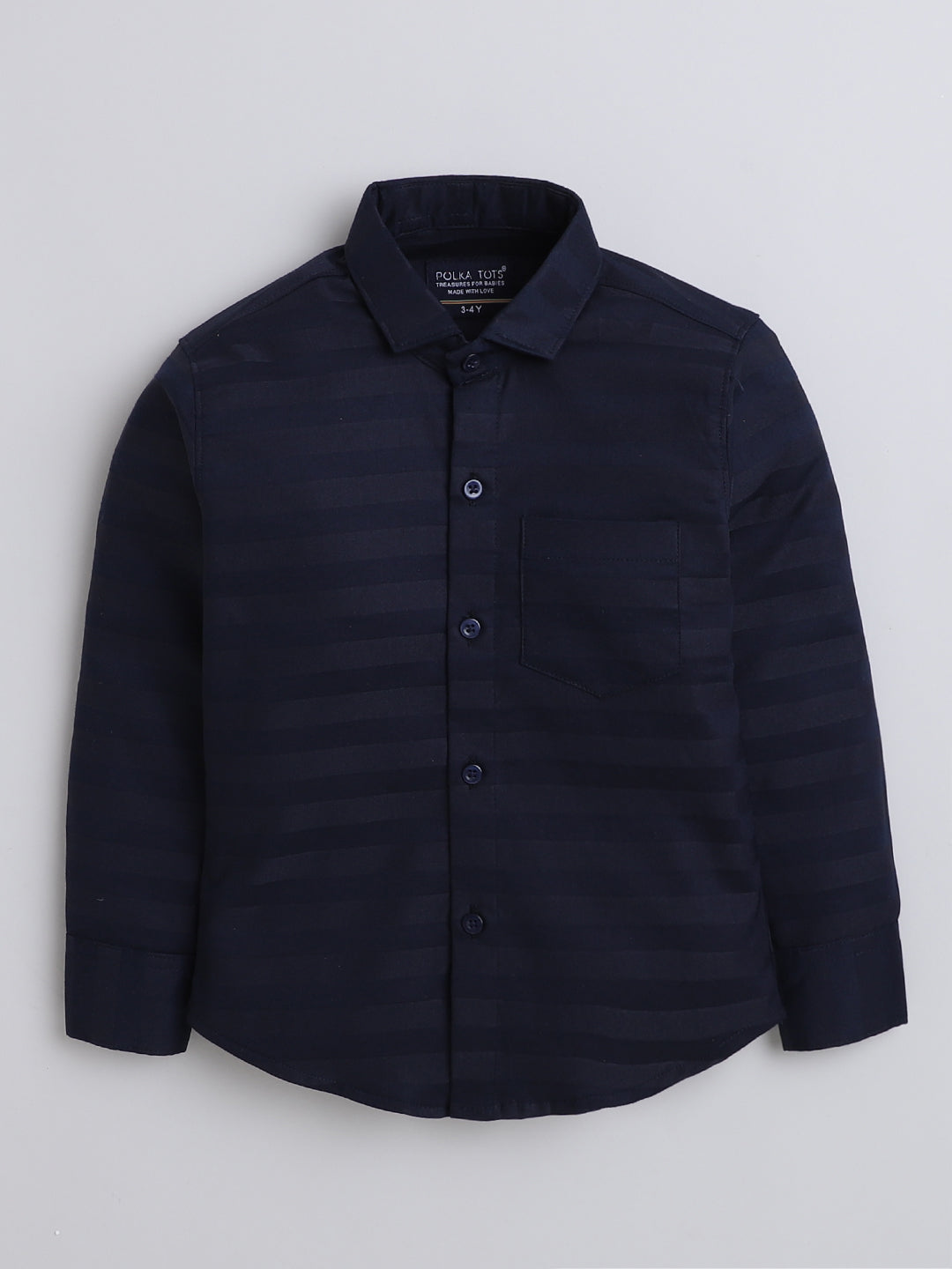 Polka Tots Full Sleeves Cotton Shirt with Bow Tie - Navy