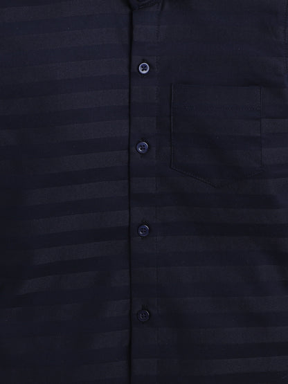 Polka Tots Full Sleeves Cotton Shirt with Bow Tie - Navy