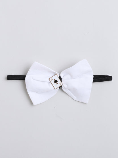 Polka Tots Full Sleeves Cotton Shirt with Bow Tie - Navy