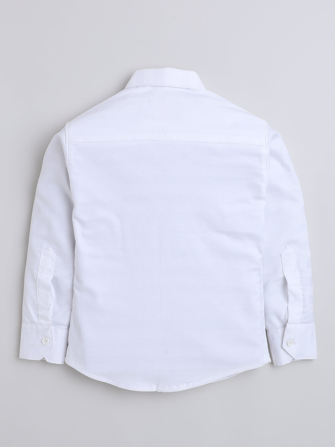 Polka Tots Full Sleeves Cotton Shirt with Bow Tie - White