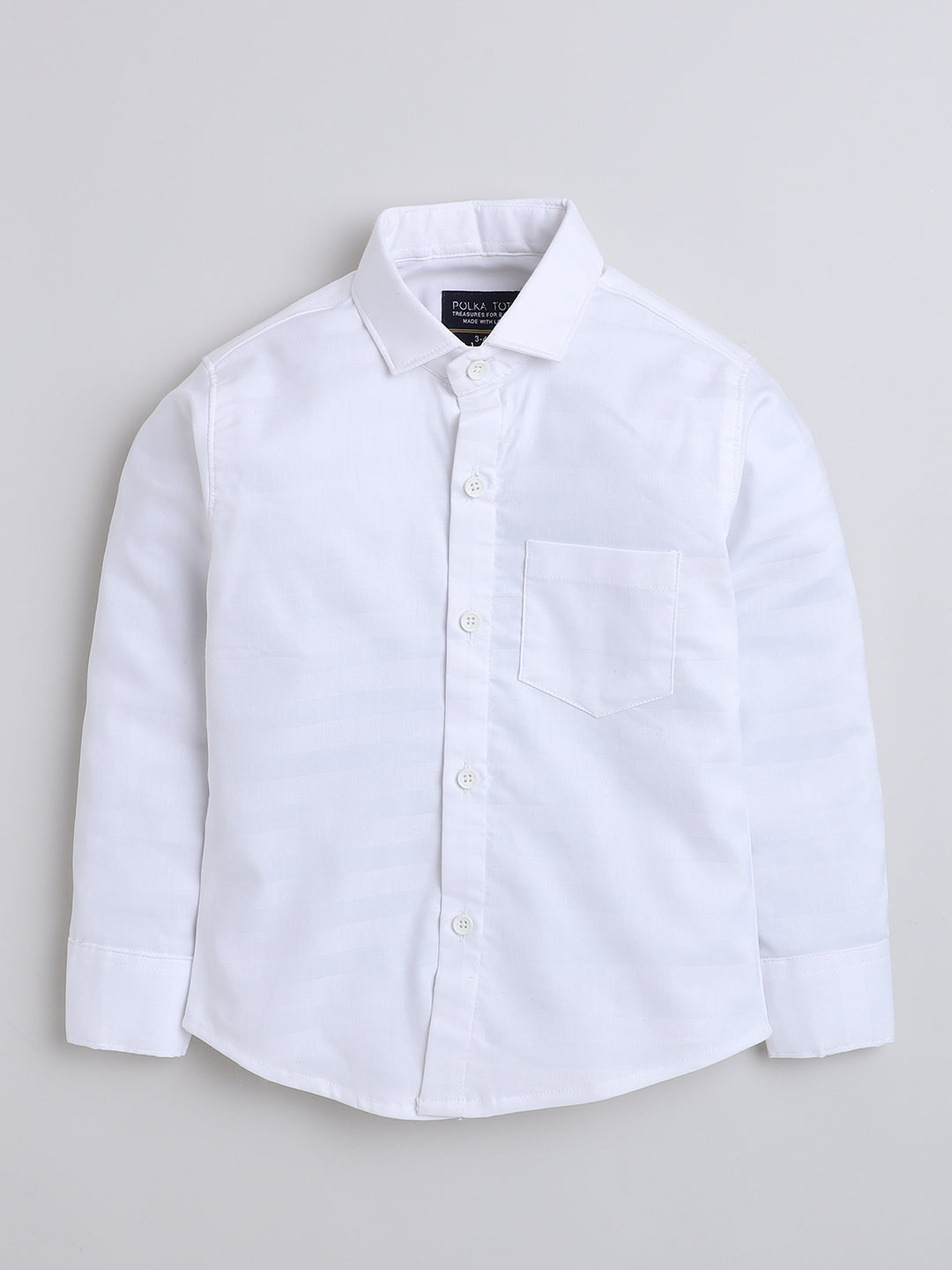 Polka Tots Full Sleeves Cotton Shirt with Bow Tie - White