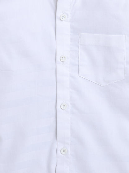 Polka Tots Full Sleeves Cotton Shirt with Bow Tie - White