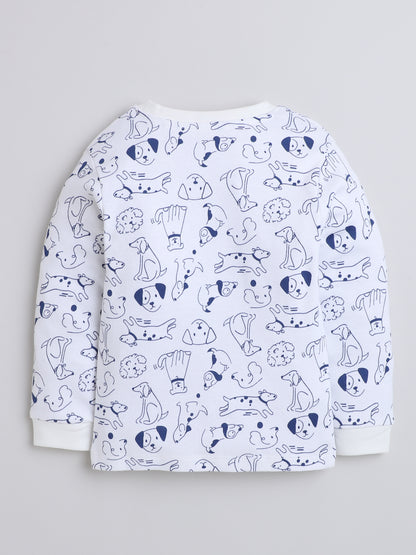 Polka Tots Full Sleeve Puppy Print Co-ord Joggers - White