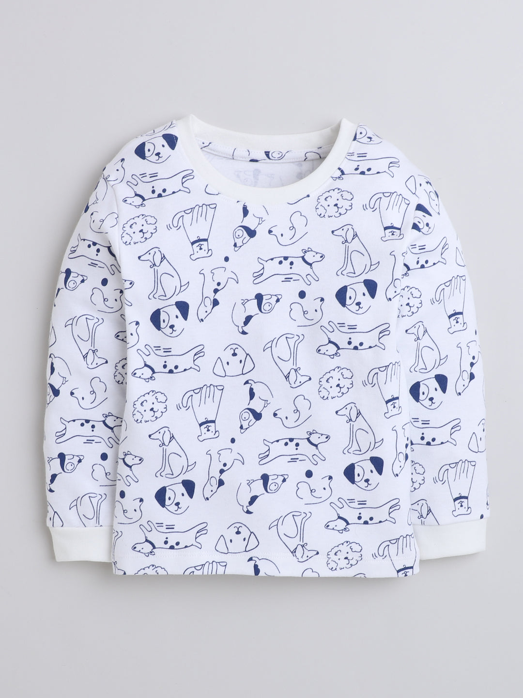 Polka Tots Full Sleeve Puppy Print Co-ord Joggers - White