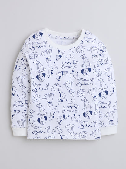 Polka Tots Full Sleeve Puppy Print Co-ord Joggers - White