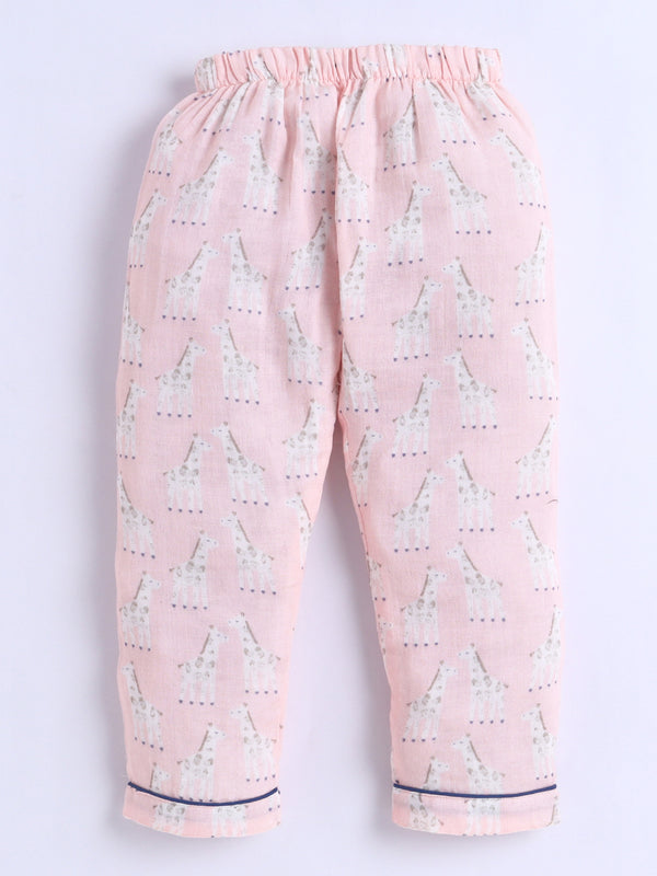MulMul Sparsh Half Sleeve Giraffe Print Muslin Cotton Night Suit – Pink