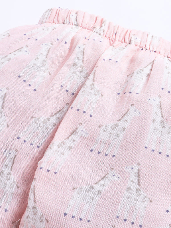 MulMul Sparsh Half Sleeve Giraffe Print Muslin Cotton Night Suit – Pink