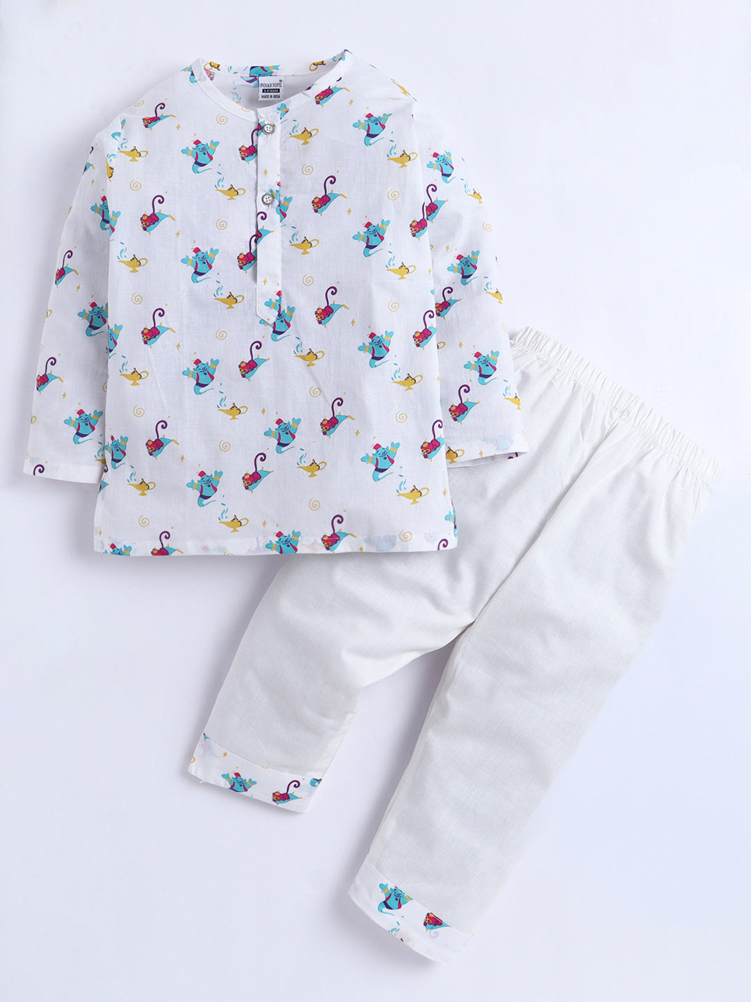 Polka Tots  Genie’s Golden Wish  print Night wear Kurta Pajama- Blue