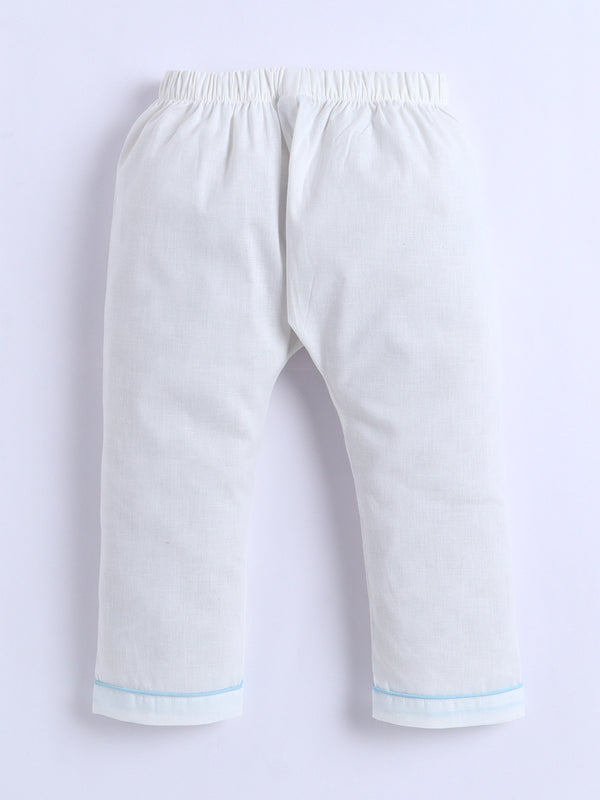 Polka Tots Full-Sleeves Bunny Patch Pocket  Jhabla and Pant Set- Blue