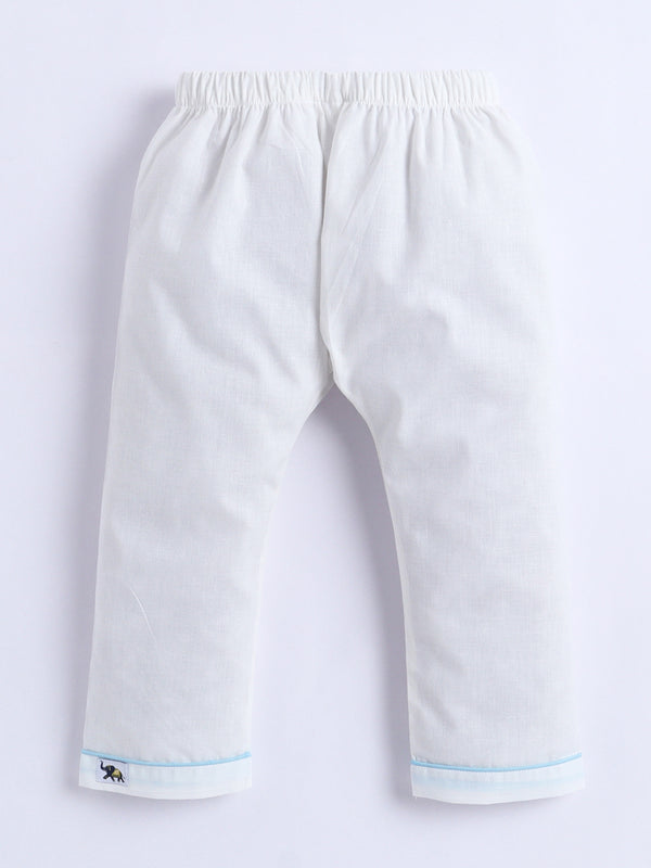 Polka Tots Full-Sleeves Bunny Patch Pocket  Jhabla and Pant Set- Blue