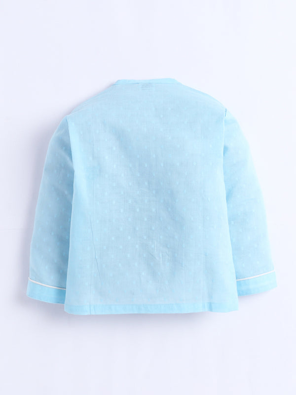 Polka Tots Full-Sleeves Bunny Patch Pocket  Jhabla and Pant Set- Blue