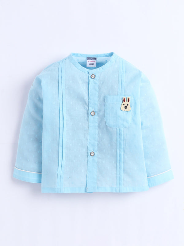 Polka Tots Full-Sleeves Bunny Patch Pocket  Jhabla and Pant Set- Blue