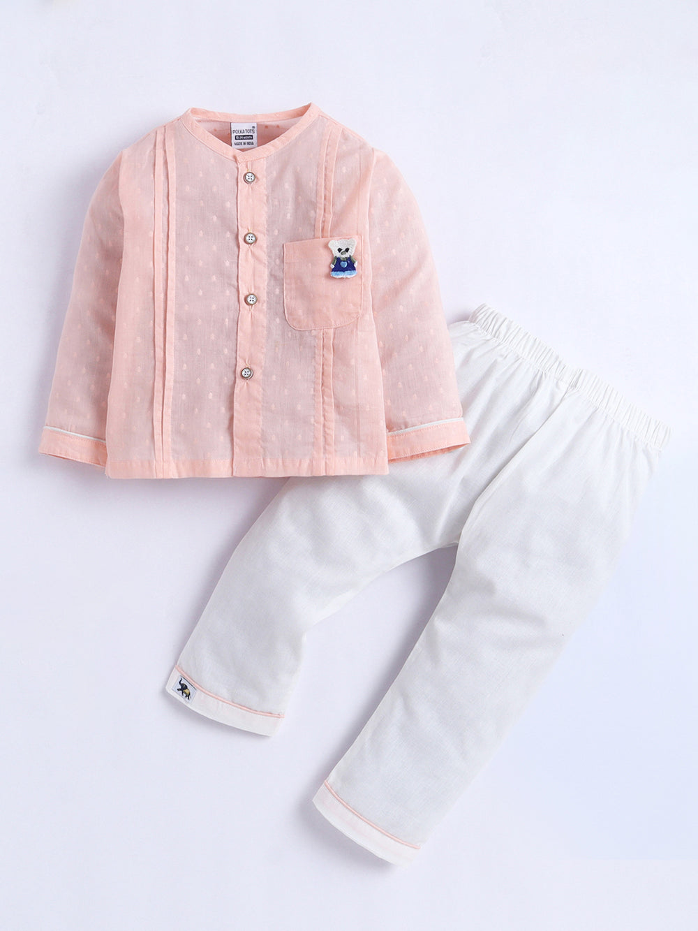 Polka Tots Tiny Teddy Pleated Jhabla & Pant Set – Blush Pink