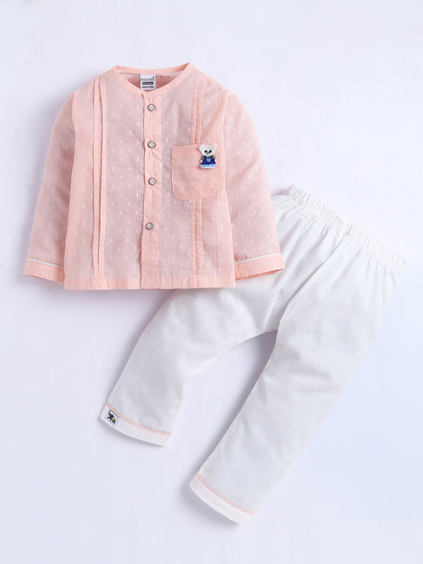 Polka Tots Tiny Teddy Pleated Jhabla & Pant Set – Blush Pink