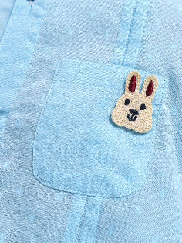Polka Tots Full-Sleeves Bunny Patch Pocket  Jhabla and Pant Set- Blue
