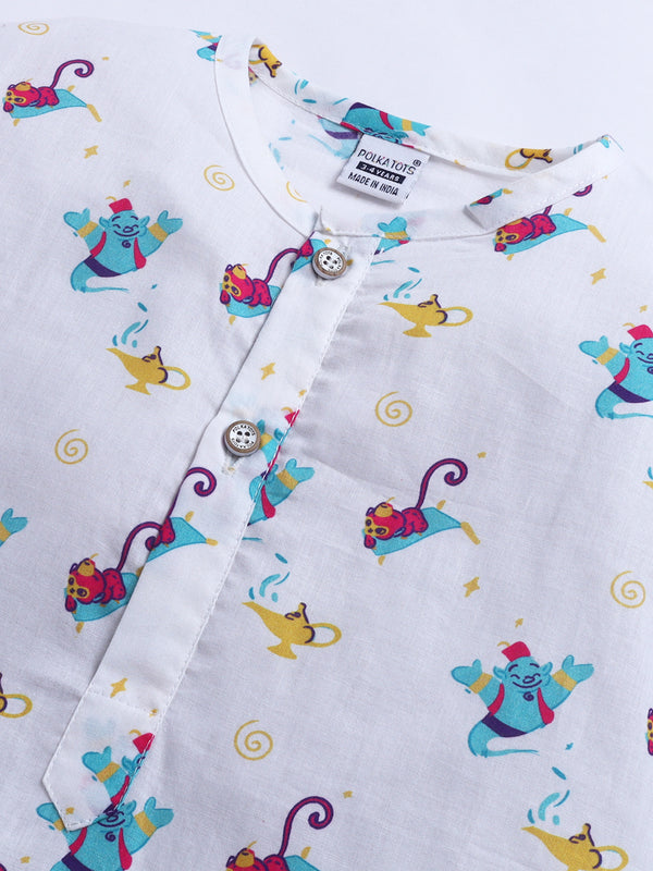 Polka Tots  Genie’s Golden Wish  print Night wear Kurta Pajama- Blue
