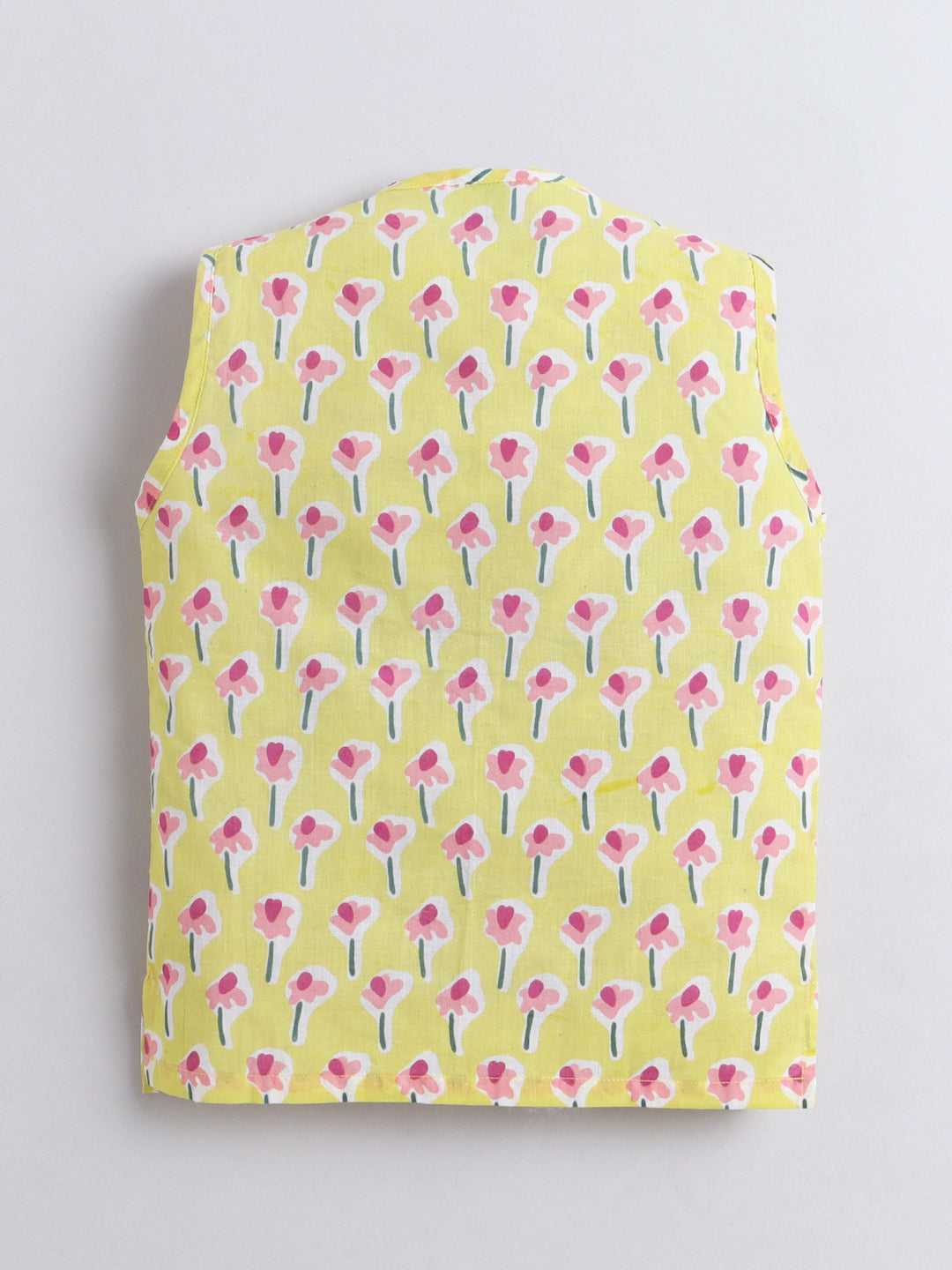 Polka Tots Pink Petal Pops print Sleeveless Jhabla and Pant Set - Yellow