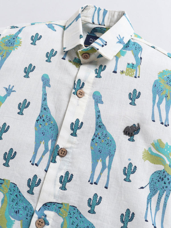 Polka Tots Half Sleeves Animal print Shirt - Blue