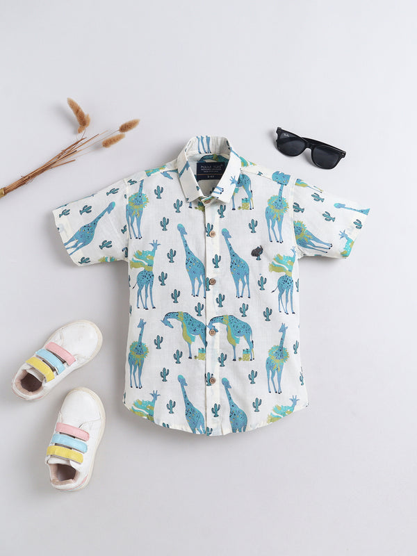 Polka Tots Half Sleeves Animal print Shirt - Blue