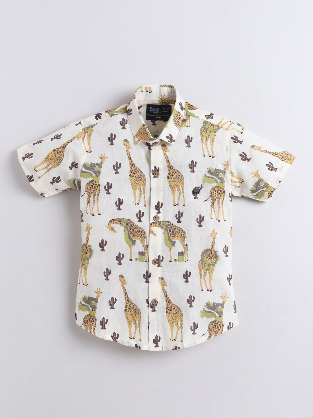 Polka Tots Half Sleeves Animal print Shirt - Mustard