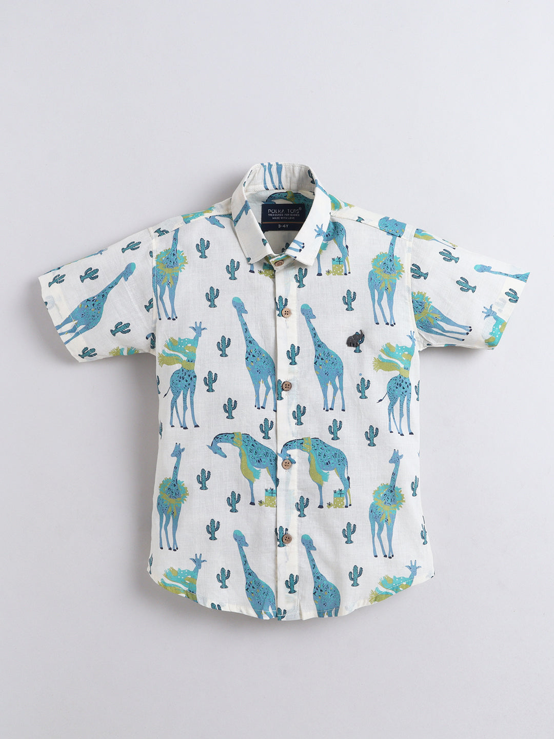 Polka Tots Half Sleeves Animal print Shirt - Blue
