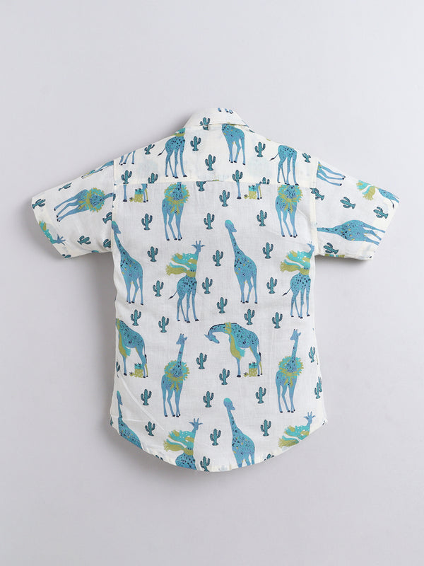 Polka Tots Half Sleeves Animal print Shirt - Blue