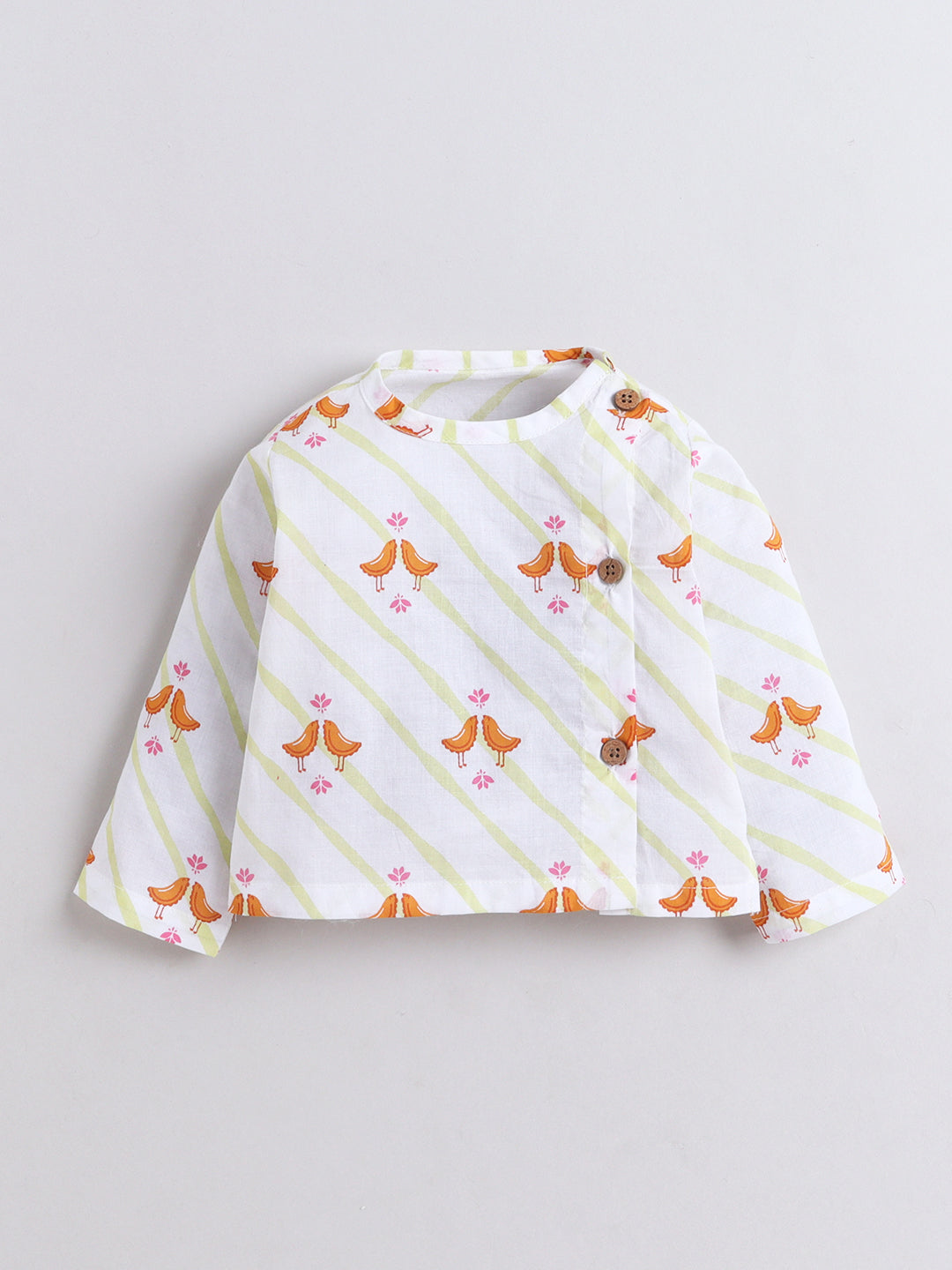 Polka Tots Full Sleeve Angrakha Top With Dhoti - Green