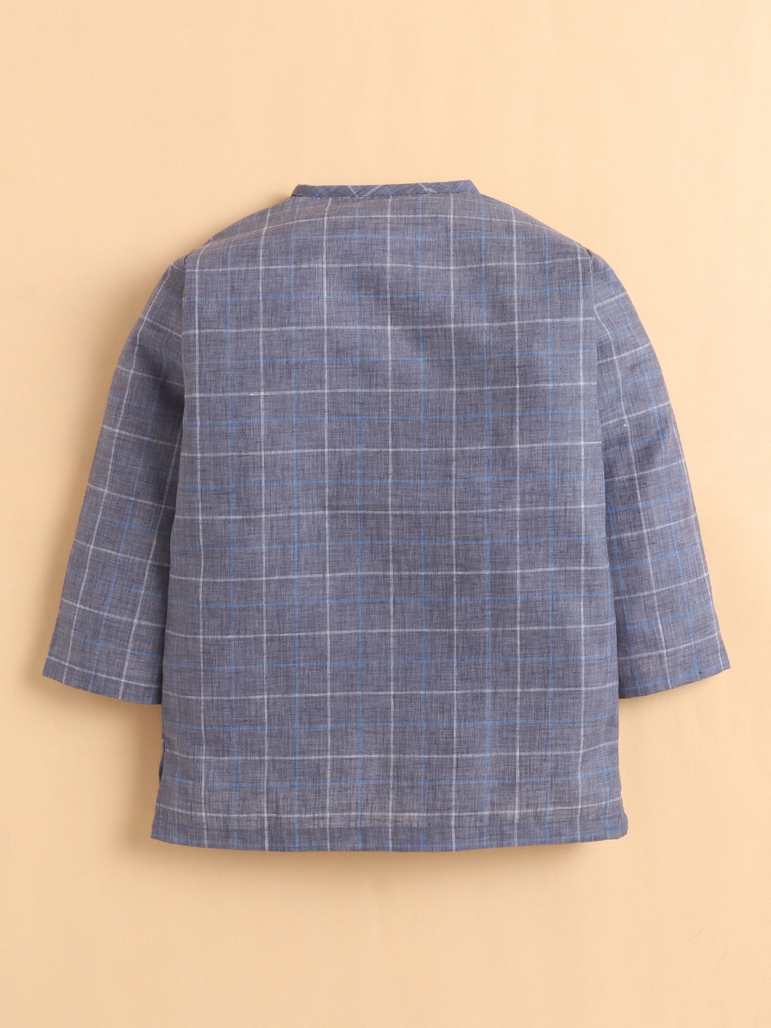 Polka Tots Full Sleeve Elephant Patch Checks Angrakha Top With Dhoti - Blue
