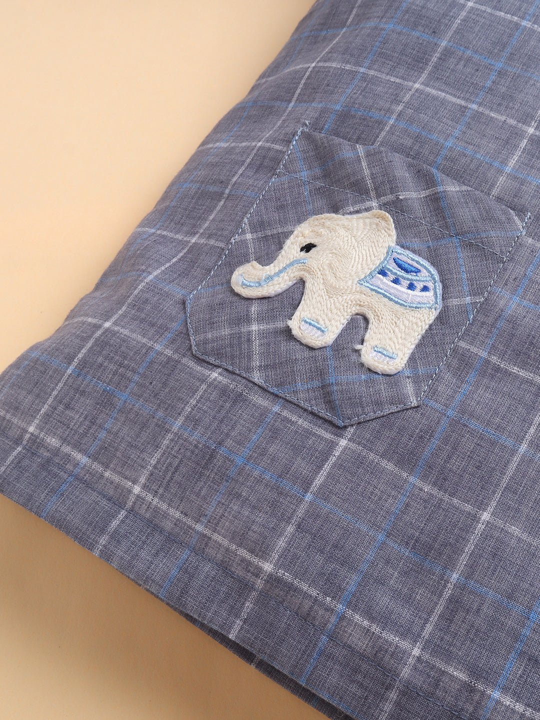 Polka Tots Full Sleeve Elephant Patch Checks Angrakha Top With Dhoti - Blue
