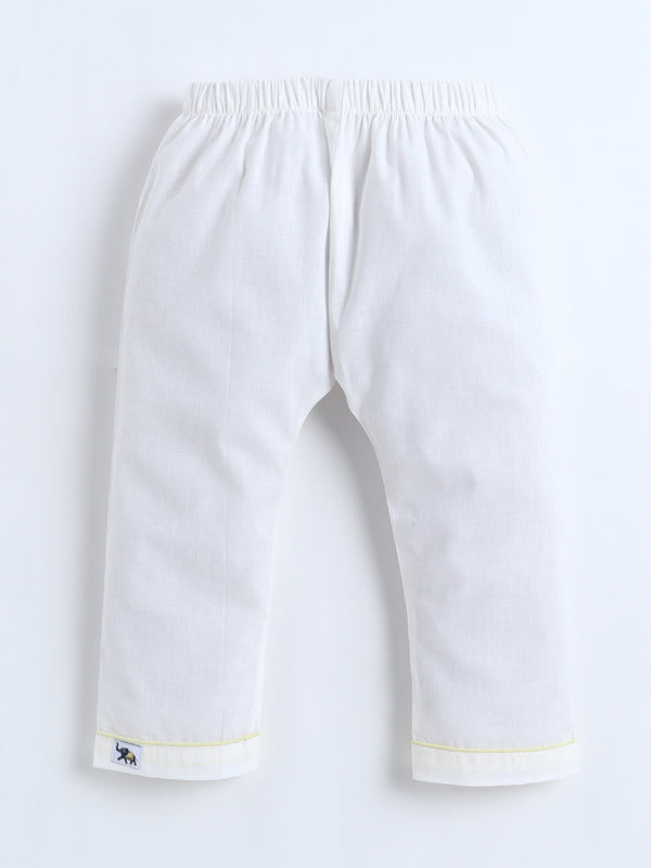 Polka Tots Full-Sleeves Bear Patch Pocket Pleated Jhabla & Pant Set – Yellow