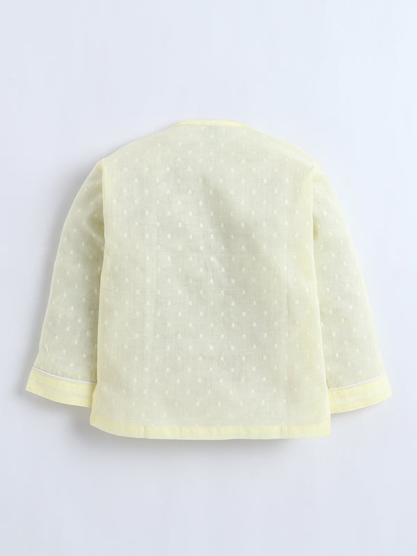 Polka Tots Full-Sleeves Bear Patch Pocket Pleated Jhabla & Pant Set – Yellow