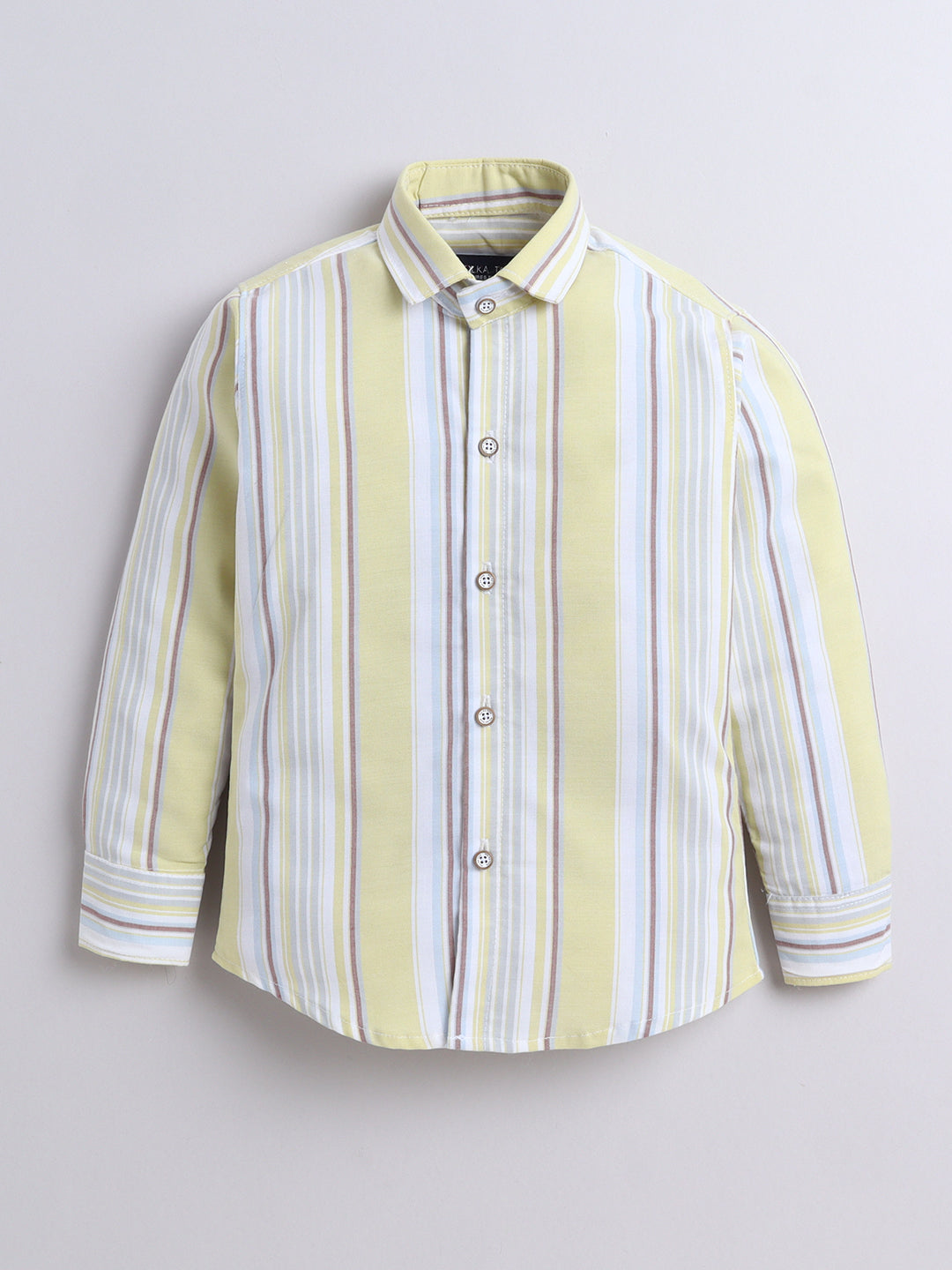 Polka Tots Full Sleeves Lining print Cotton Shirt - Yellow