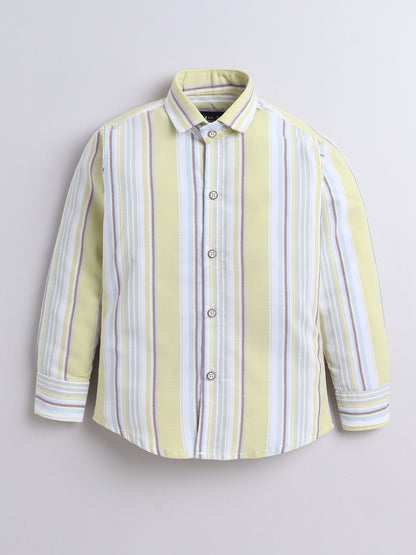 Polka Tots Full Sleeves Lining print Cotton Shirt - Yellow