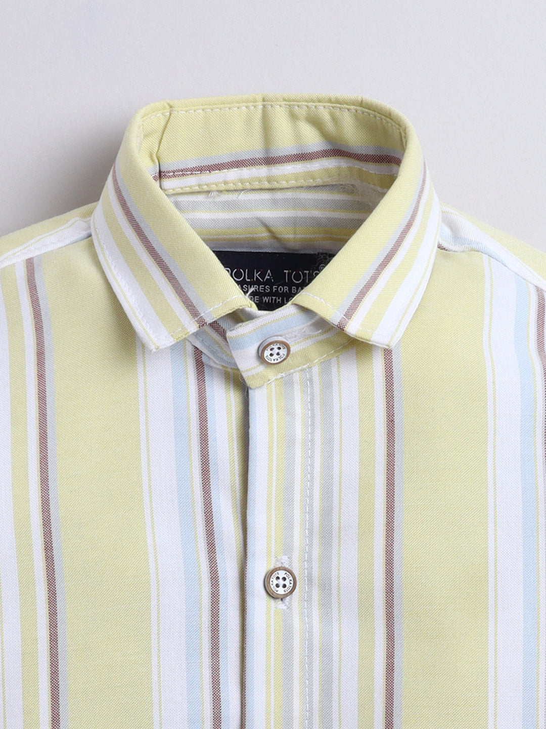 Polka Tots Full Sleeves Lining print Cotton Shirt - Yellow