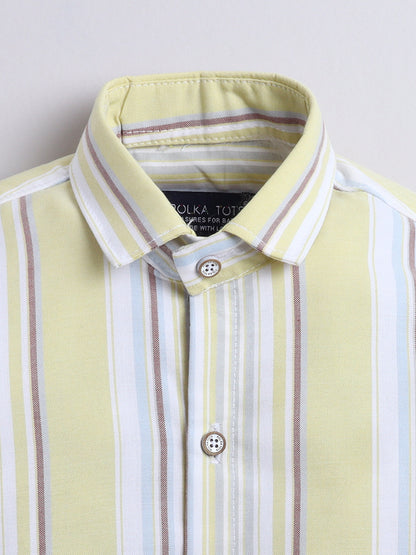 Polka Tots Full Sleeves Lining print Cotton Shirt - Yellow