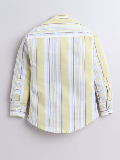 Polka Tots Full Sleeves Lining print Cotton Shirt - Yellow