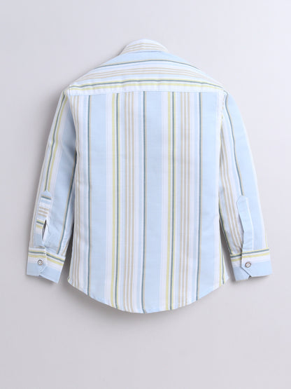 Polka Tots Full Sleeves Lining print Cotton Shirt - Blue