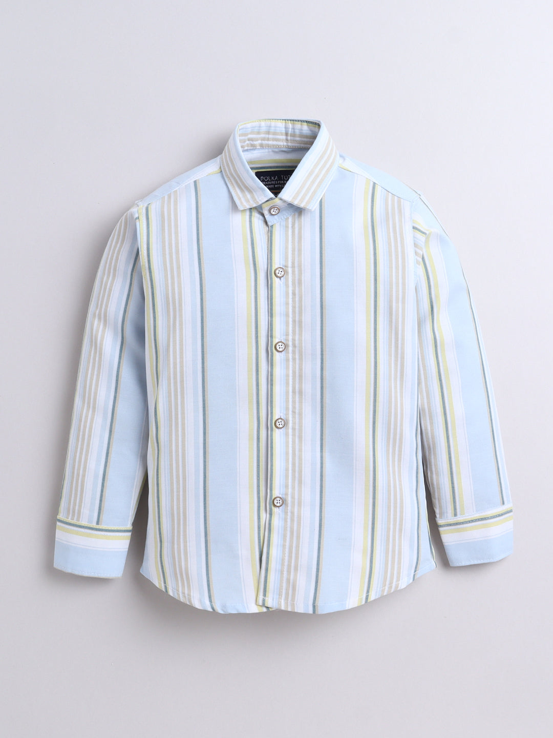 Polka Tots Full Sleeves Lining print Cotton Shirt - Blue