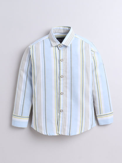 Polka Tots Full Sleeves Lining print Cotton Shirt - Blue