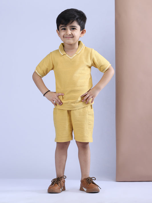 Polka Tots Half Sleeves Polo T-Shirt Shorts - Yellow